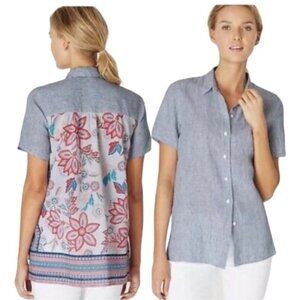 J Jill Linen Blend Button Down Mixed Media Shirt Size Large
